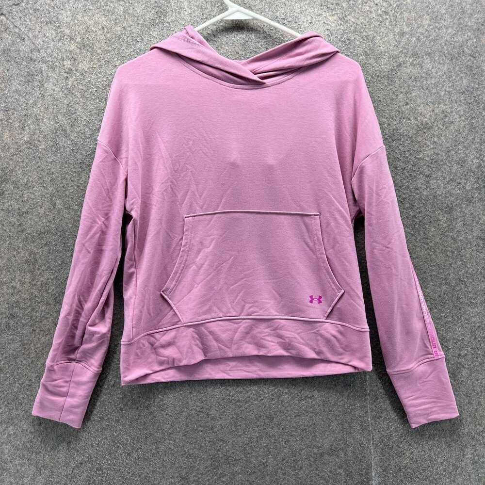 Under Armour Hoodie Womens XS Pink Relaxed Fit Pullover Knit Kangaroo Pocket